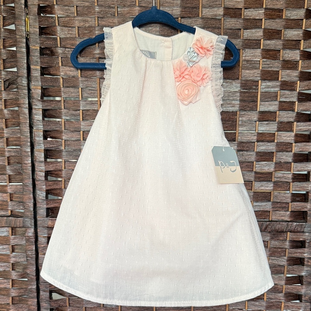 Pippa & Julie Pastourelle light pink Dress with Floral Details Swiss dot NWT 18